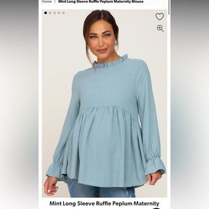 Mint Long Sleeve Ruffle Peplum Maternity Blouse